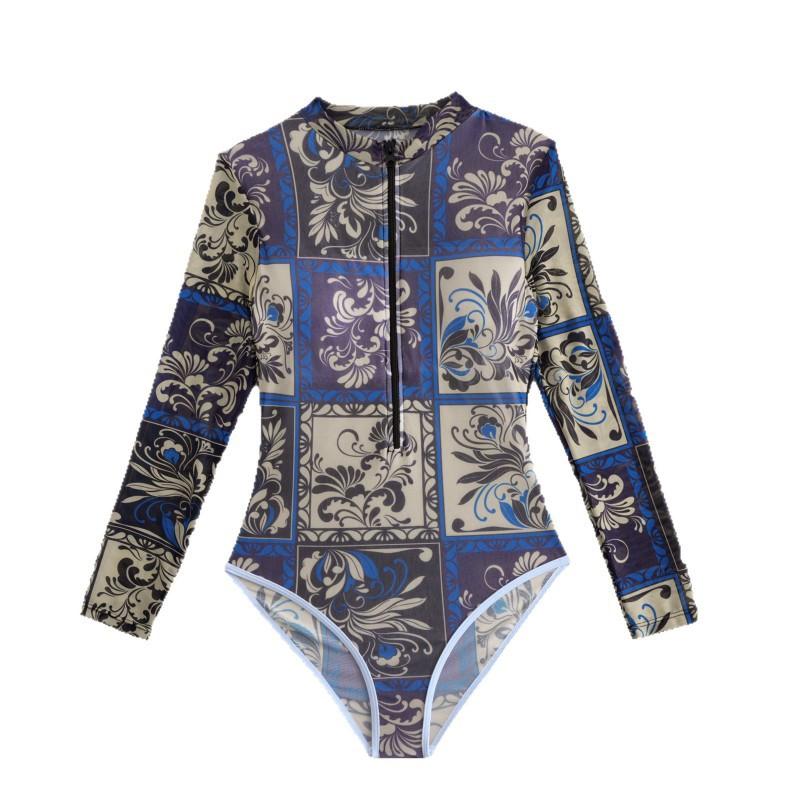 Fashion Sexy Zipper Long-sleeved Women's One-piece Swimsuit