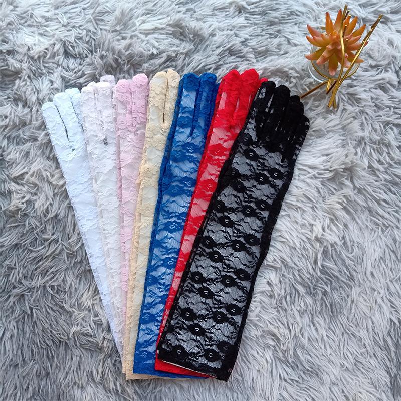 Medium And Long Lace Summer Sunscreen Gloves, Chrysanthemum Ceremonial Jewelry Wedding Gloves