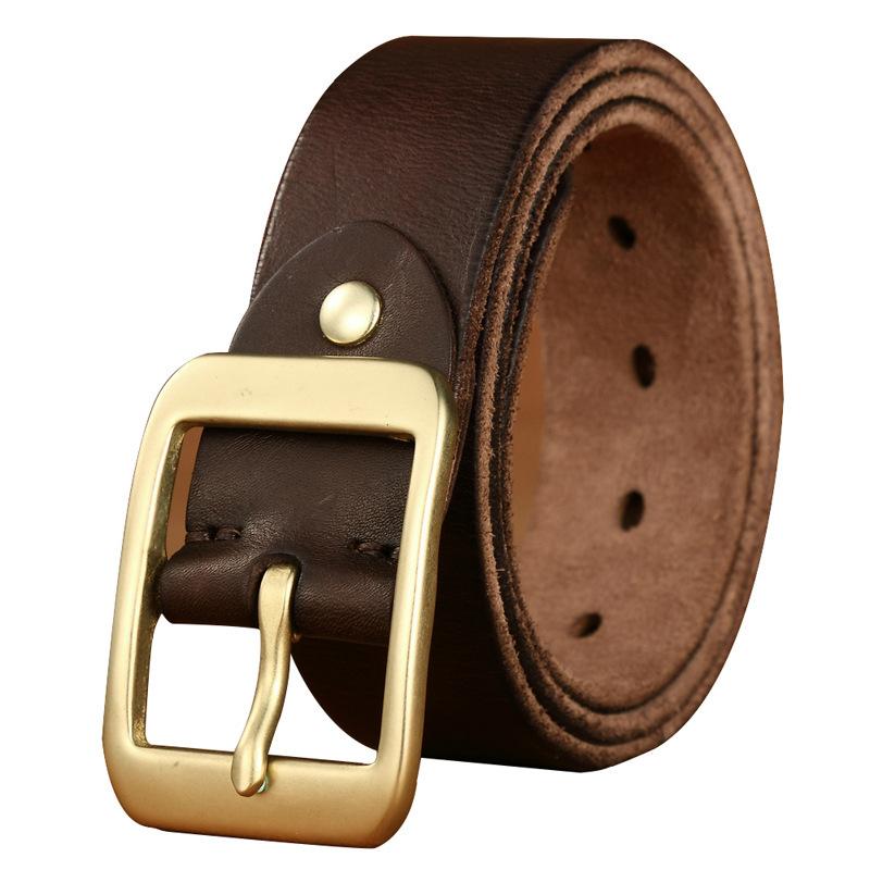 Purely Handmade American Brass Leather Retro Old Simple Tooling Jeans Belt Belt, Men'S Models