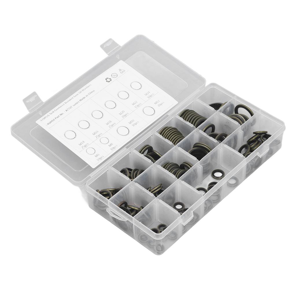 170 Stück Set Ablassschraubendichtung 10 Größen Gummi und Metall Ölablassschraubendichtung Ersatz mit
