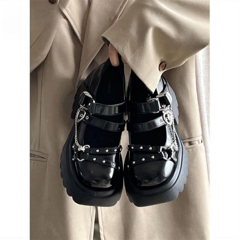 Fashion Punk Dark JK Uniform Mary Janes Shoes Thick Heel Women's Shoes Rock Chick Short Height Increase Platform Casual Shoes for Ladies