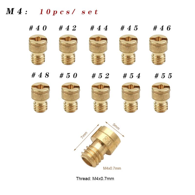 

Pack of 10pcs Carburetor Main Jet M4 M5 5mm 6mm 8mm Thread for DellOrto BGM Motoforce Carburetor Injector Nozzle Size 40-205 40-55(M4)
