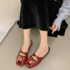 Fashion French Leopard Print Metal Buckle Square Toe Shallow Mouth Baotou Half Slippers Women's Spring and Summer New Slip-on Flats