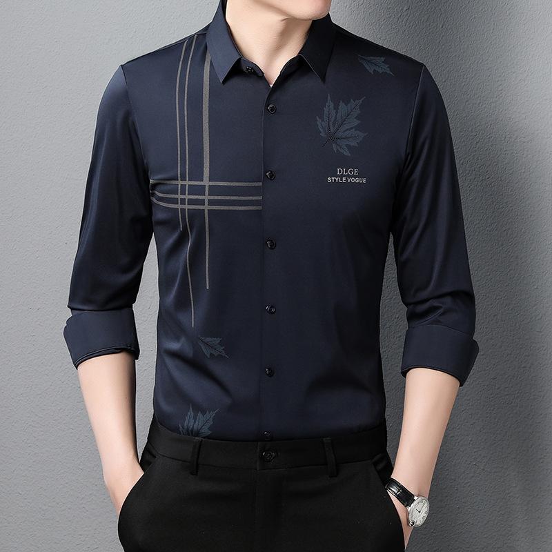 Spring and Autumn Middle-Aged and Young Dad Wear Fit Shirt Fashion Casual Business Shirt Handsome Top