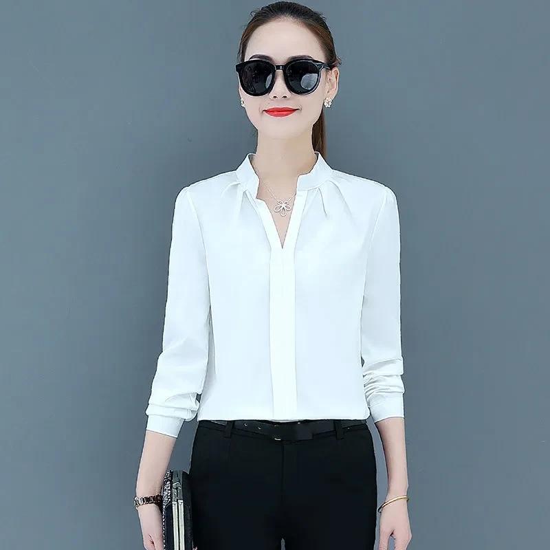 Women's Spring and Autumn Solid Color Long-sleeved Bottoming Shirt Casual Style Thin Blouse