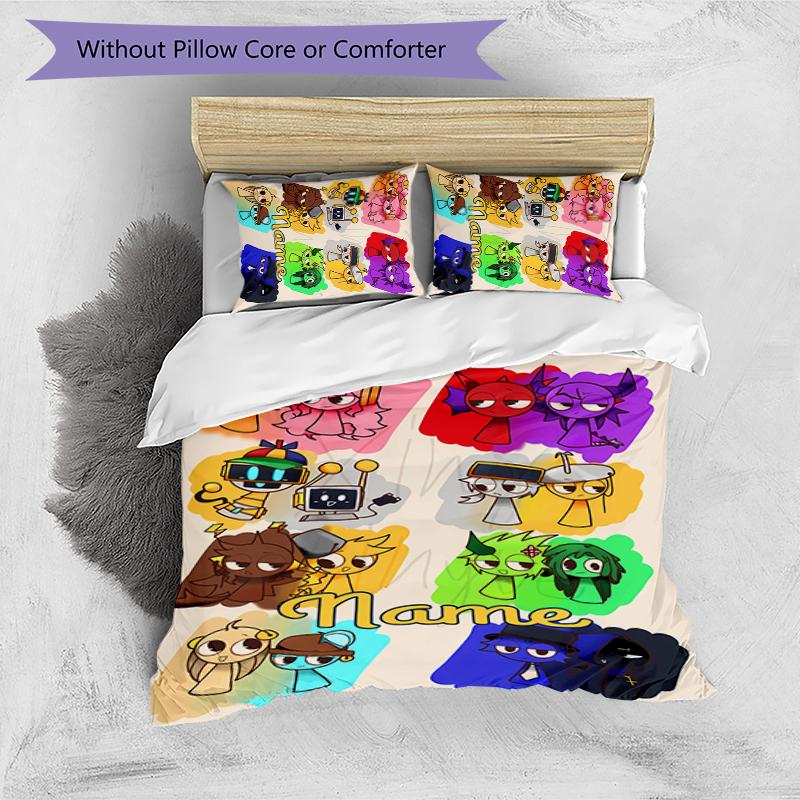 3pcs Custom Name Game Sprunki Bedding Set Duvet Cover Closure Includes 1 Duvet Cover & 2 Pillowcases for All Seasons Bedroom Decor