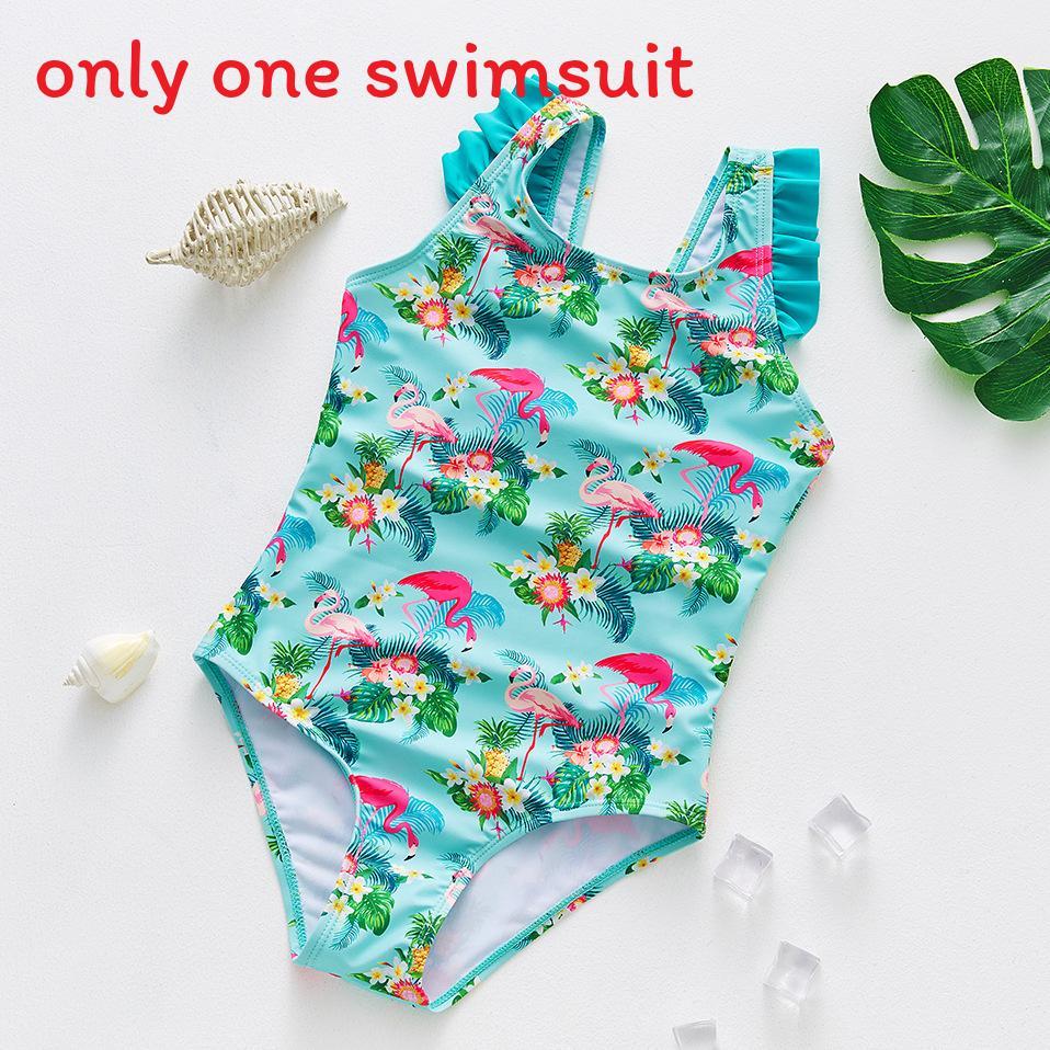 Girl Swimwear With Flamingo Print And Ruffle Shoulder Straps For Water Sports