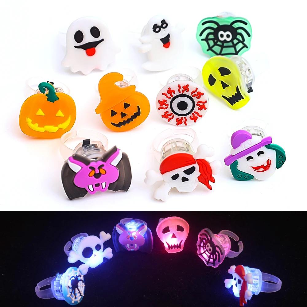 

100/10Pcs Halloween Ring Led Flash Pumpkin Finger Lamp Christmas Ghost Skull Halloween Glow Ring Toy Children S Party Gift 10pcs