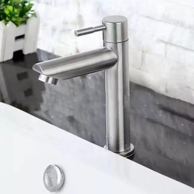 Stainless Steel Water Tap Single Cold Black Basin Fauct Silver Deck Mounted Lengthening and Raising Basin Sink Tap