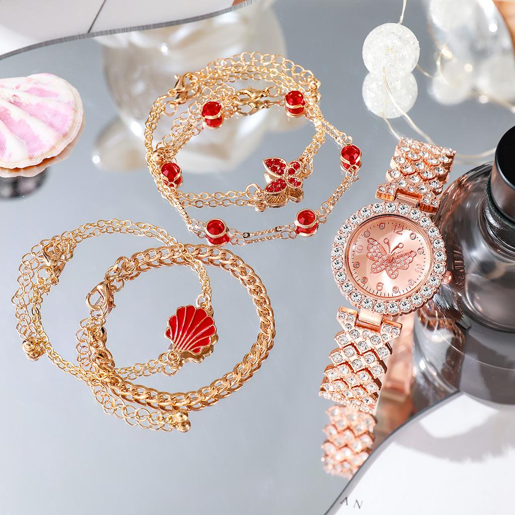No Gift Box New Women's Watches Versatile Butterfly Dial Accessory Set of Five Pieces Suitable for Holiday Gifts