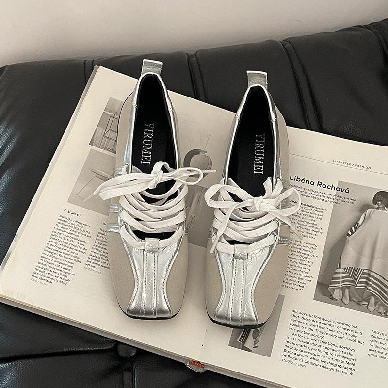 Retro lace-up Dexun single shoes color matching ballet shoes women's summer French fashion fairy style casual Mary Jane shoes