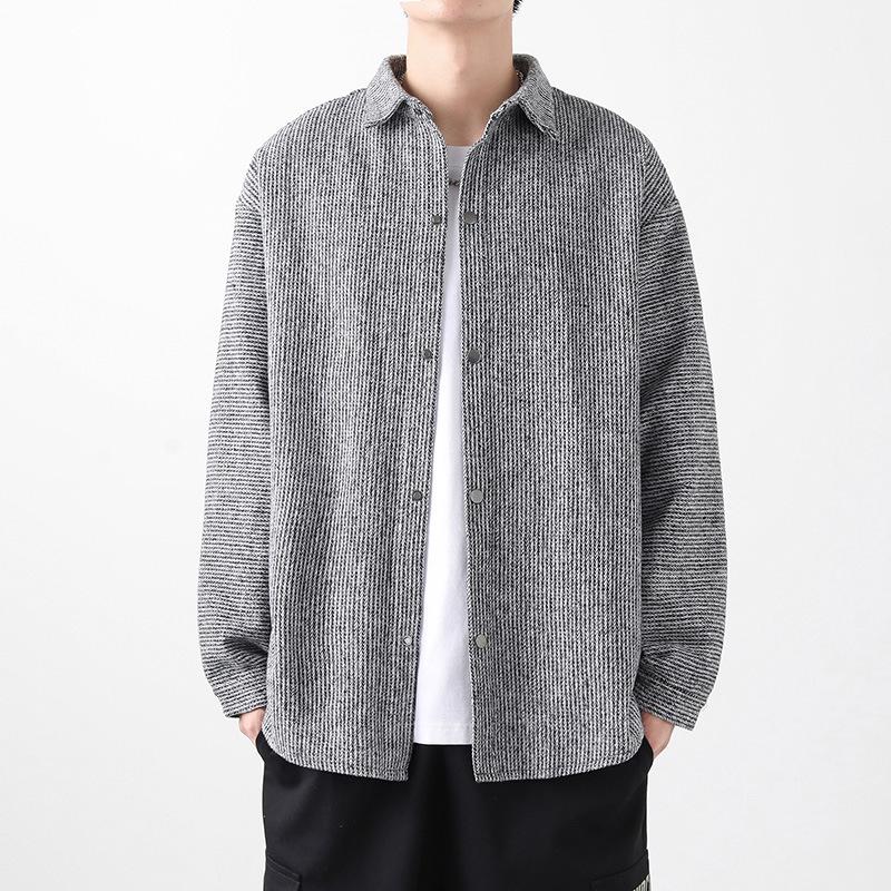 Men's Hong Kong Style Woolen Lapel Shirt Jacket - Spring/Autumn Casual