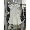 White sweet style girl lapel design dress women's summer lace splicing waist small flying sleeve puffy skirt