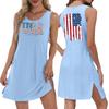 Women's Casual Fashion Breathable Independence Day Printed Pocket Hem Slit Vest Dress