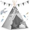 Nukido Children's Teepee Tent With Garland And Lights - Gray With Stars
