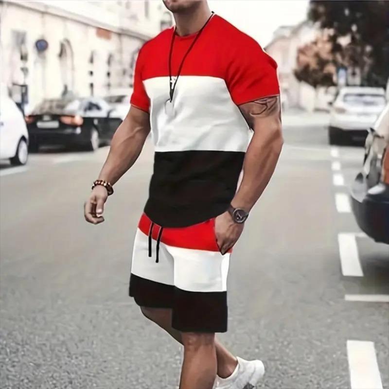 Fashion Casual Vacation Summer Men's Suit 3D Printed Sportswear Short-sleeved Suit Oversized Round Neck T-shirt Shorts 2-piece