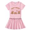 Summer Cartoon Color Block Raglan Dress for Baby Girls - Short Sleeve with Ruffled Pleated Skirt