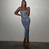 Sexy Women Beaded Sequin High Waist Slim Fit Bodycon Camisole Long Dress