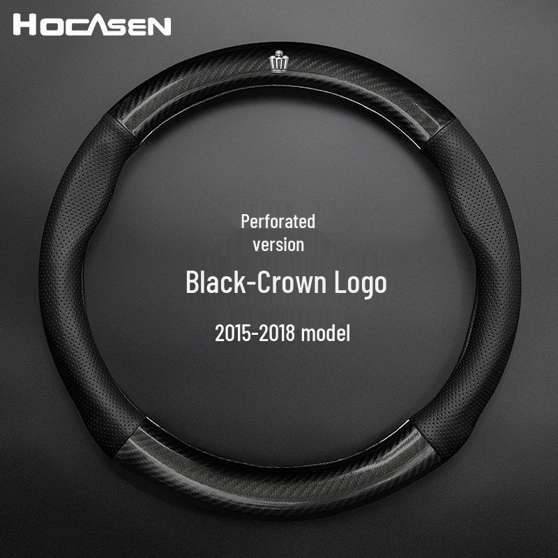 Compatible Genuine Leather Steering Wheel Cover for Crown Models (12th-14th Gen, 2005-2021) - Carbon Fiber Design