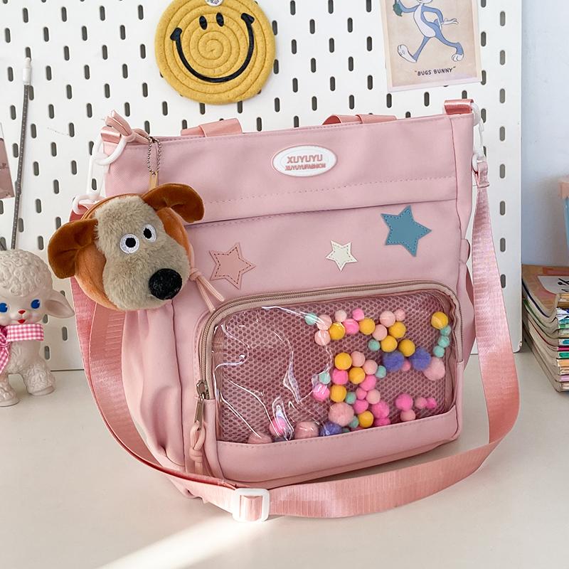 Cute Accessory Puppy Pendant Shoulder Bag Five-Pointed Star Tote Bag Color Ball Decorate Handbag & Purse  Fashion School Cross