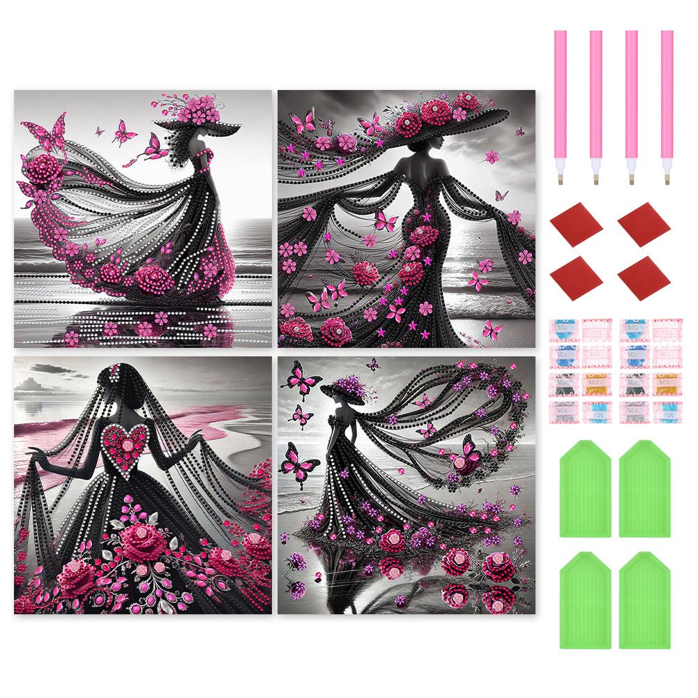4pcs Partial Drill Special Shape Diamond Painting Kits 30x30cm Diamond Art Kits Crystal Rhinestone Paintings Home Wall Decor