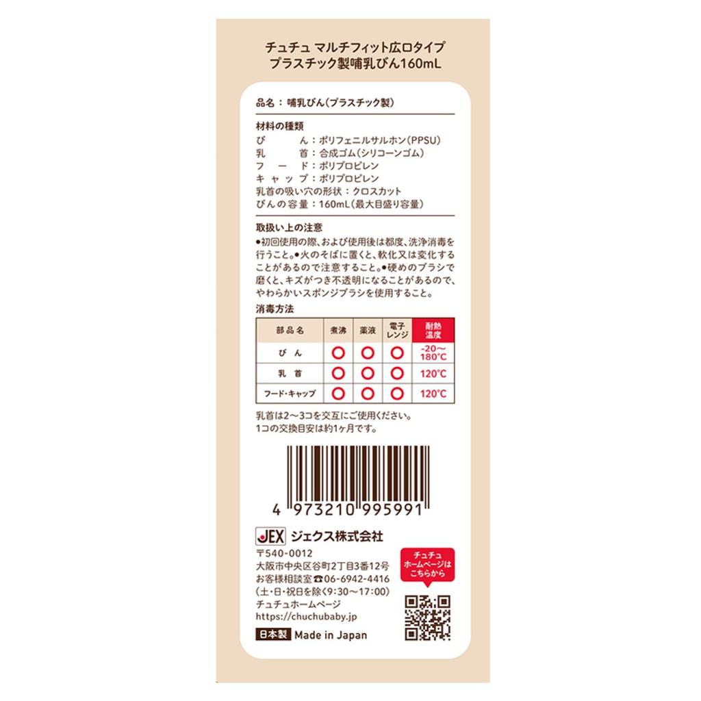 ChuChu Wide Mouth Plastic Baby with Made In for Newborns and All Ages Multi-Fit Bottle, 160mL, Nipple, Japan, Weaning,