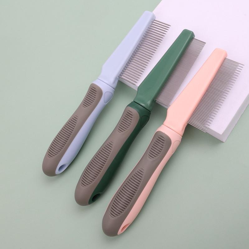 Pet Grooming Comb For Cats And Dogs Plastic And Metal Material Olive Green Haze Blue Sweet Peach Colors 61 Teeth For Long And Short Hair