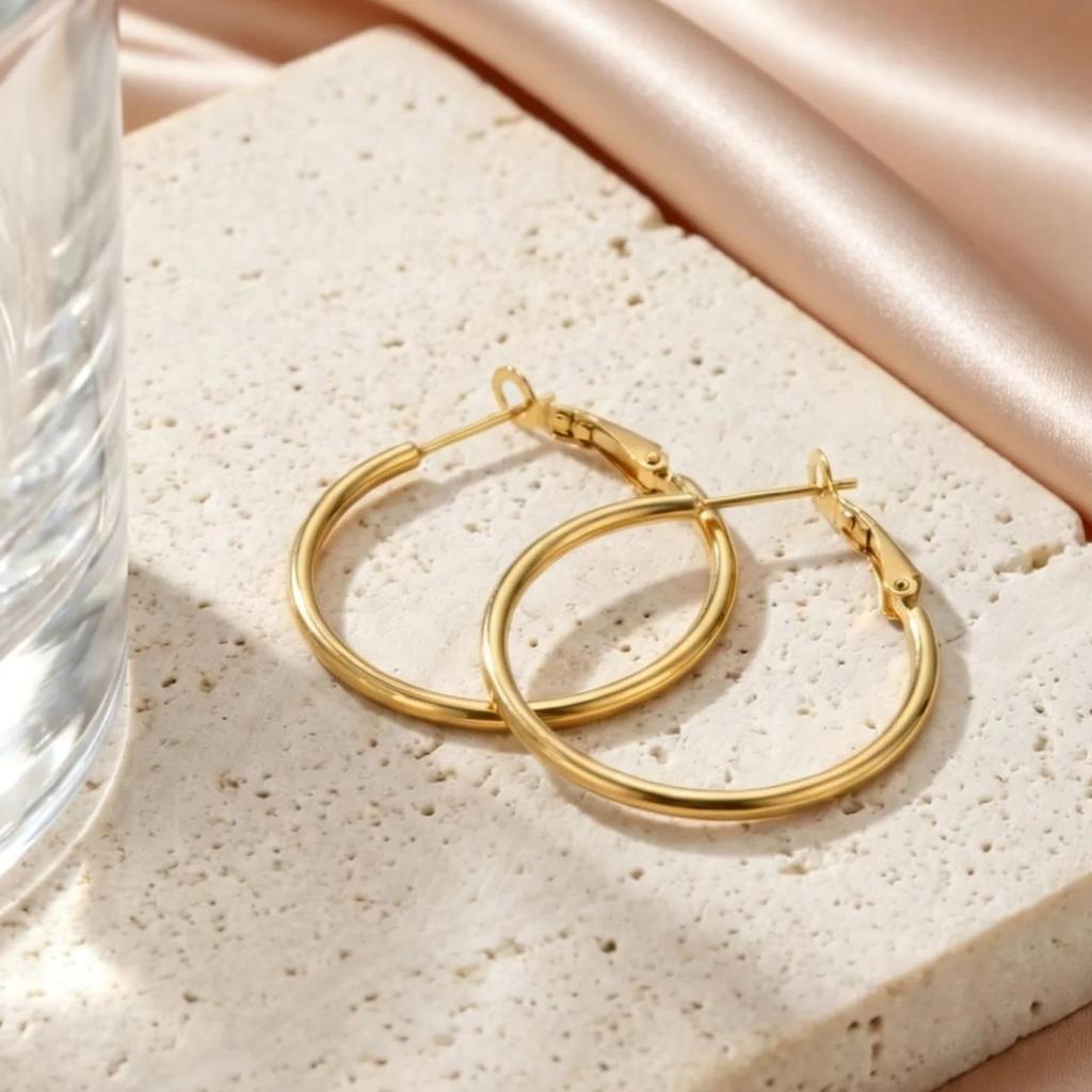 Simple Trendy 18K Gold Plated Hoop Earrings for Women Stainless Steel Large Circle Earrings Classic Piercing Jewelry Gifts