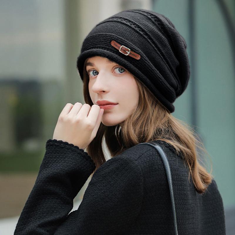 All-Match Large Head Circumference Curled Brim Velvet Hat Autumn And Winter Thickened Knitted Hat Women'S Warm Wool Hat