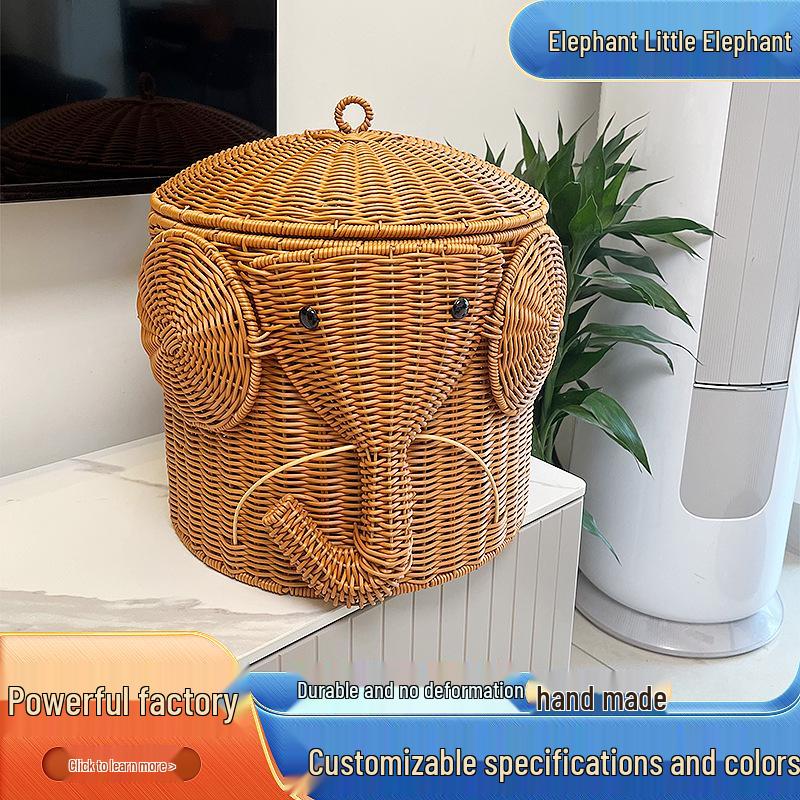 Cute Elephant Rattan-Look Storage Basket – Ideal for Toys, Clothes, and More