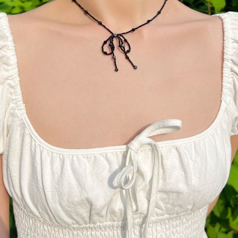 FANTASTIC PLANET Ribbon Beads Necklace (BLACK)