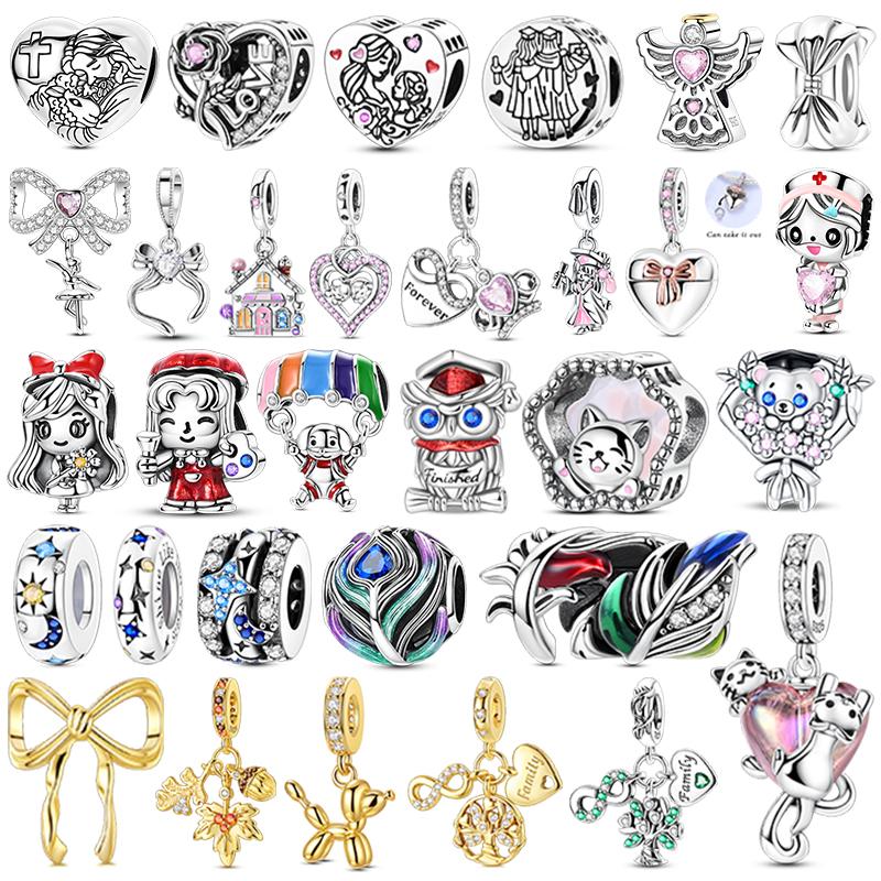 Charm Bead Components Bead Component Copper Metal Pink Bow Luminous Cat Paw Dangle Compatible With Bangle Bracelet High Quality Fine Jewelry Necklace