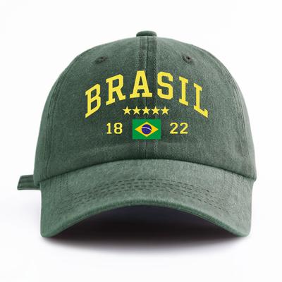 1pc BRASIL Print Washed Baseball Cap for AdultsMinimalist Retro Style Casual Soft Adjustable Dad HatPerfect As Gift