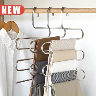 5 Layers S Shape Pants Storage Hangers Stainless Steel Clothes Hangers Clothes Storage Rack Multilayer Storage Cloth Hanger