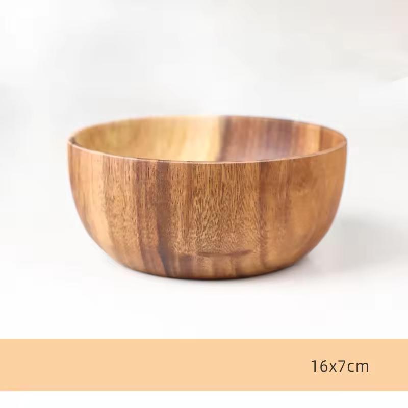 Natural Hand Crafted Custom Engrave Logo Durable Dining Soup Salad Acacia Wood Bowl for Serving 6 Inch