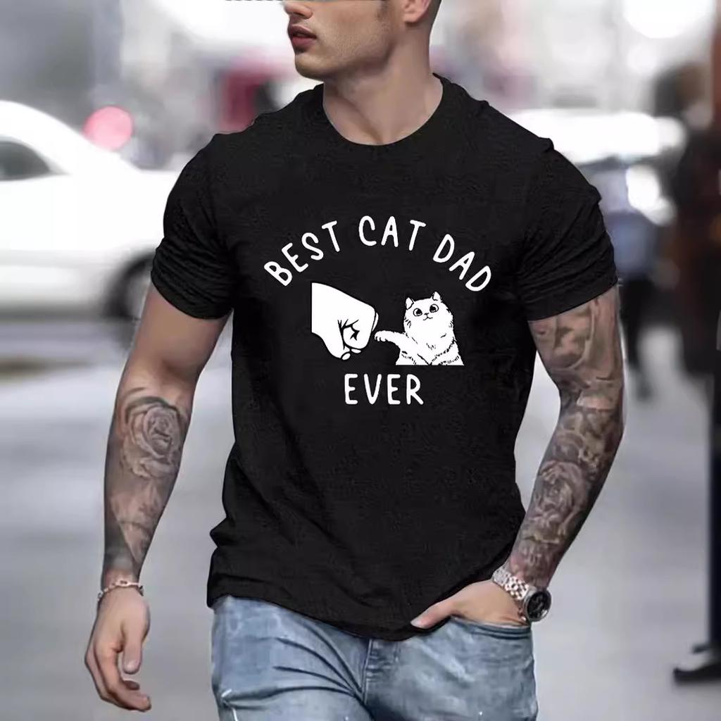 Summer Round Neck Funny Cat Pattern Printed Top Fashionable Casual Pure Cotton Short Sleeved Men's T-shirts
