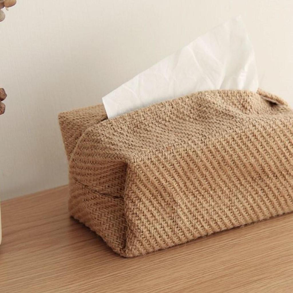 Muji-Style Japanese Cotton Linen Tissue Box with Creative Concave Design