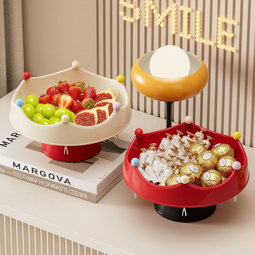 Nordic Round Plastic Fruit Plate, Creative Snack & Dessert Serving Tray with Fruit Fork