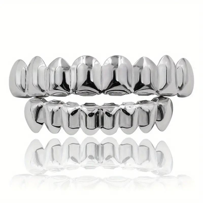Hip Hop 6/6 Teeth Grills Hip Hop 14K Gold Plated Tooth Caps Decor Braces Punk Cosplay Party Braces For Fashion Women Men Jewelry