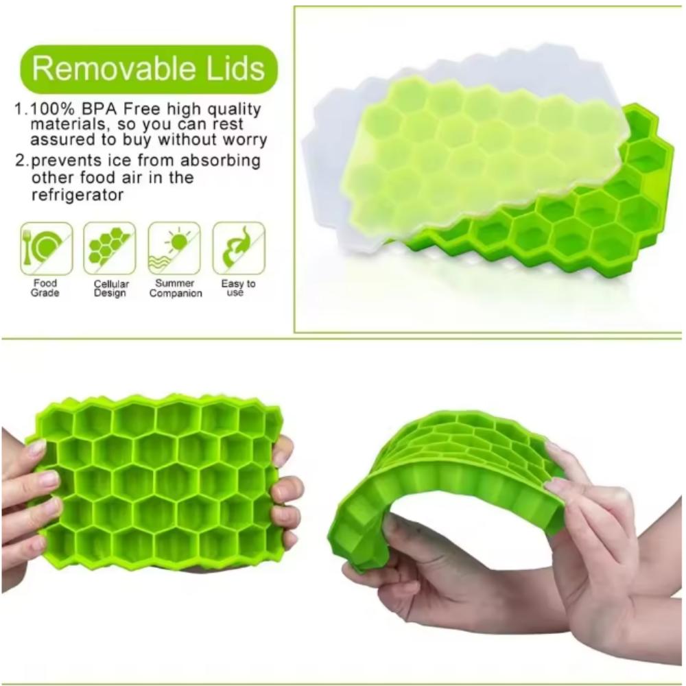 37 Vertiefungen Waben-Eisform Wiederverwendbare Silikon-Eiswürfelform BPA-frei Eiscremebereiter mit Deckeln DIY Eis am Stiel Form Eiswürfelbehälter
