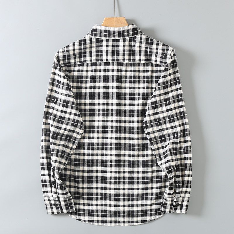 American Retro Brushed Plaid Casual Shirt, Export Cut Label Men's Trendy Workwear Long-Sleeve Shirt Jacket