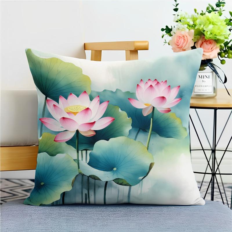 Chinese Style Ink Lotus Pillowcase Dormitory Decoration Office Living Room Home Pillowcase