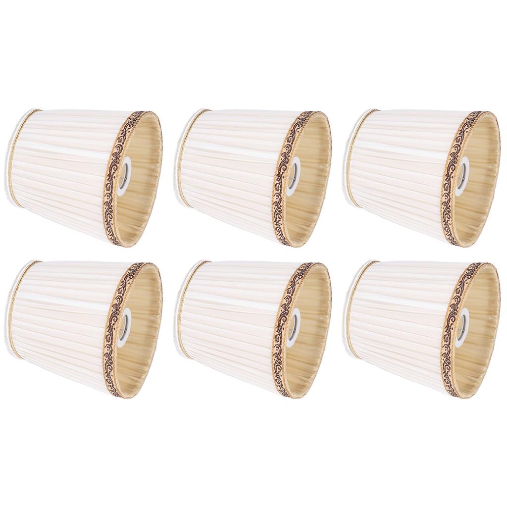 6Pcs Fabric Mesh Lamp Shade Clip On Lampshade Beige Golden Edge Style for E14 Chandelier Ceiling
