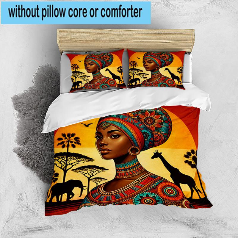 African Women 3pcs Bedding,Including 1pc Duvet Cover And 2pcs Pillowcases Perfect for Christmas,Ideal for Bedroom, Dormitory