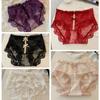 Lingerie Cotton Crotch Sweet Lace Panties Mesh Mid Waist Underwear for Women Transparent Bow Lace Flower Briefs Girl