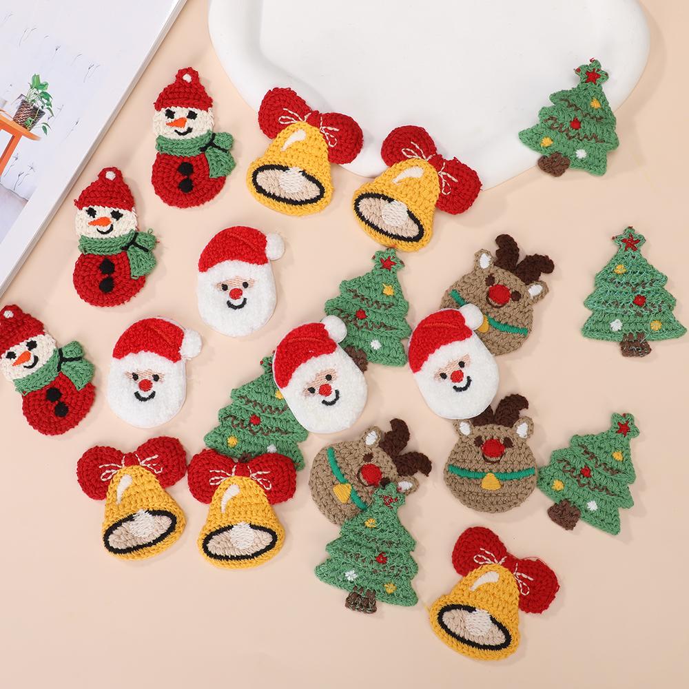 10 Pcs/Sets Knitted Embroidered Christmas Trees, Snowmen, Santa Claus, Reindeer, Bells Patch DIY Decoration