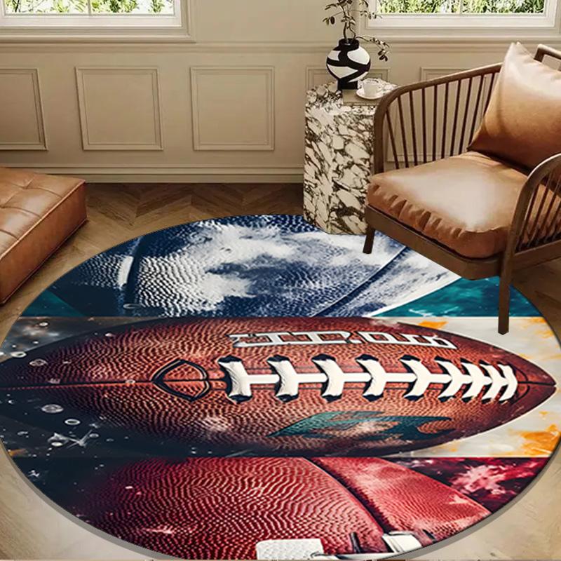 Sports Equipment Collection Round Rug for Livingroom,Bedroom, Palyroom, Chair Rug, Area Rug, Circle Carpet, Large Size Fan Christmas Gift