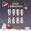 Glittering Christmas Elk Design Press On Nails Long Square Acrylic False Nails With Stripes Pattern 24Pcs Set Nail Art