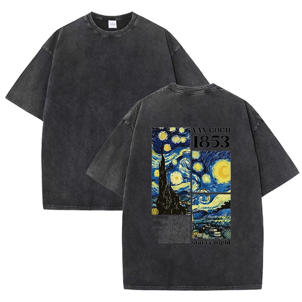 Van Gogh Famous Painting Print Męska Koszulka Czysta Bawełna Letnia Okrągły Dekolt Krótki Rękaw Luźne Modne Streetwear Koszulki