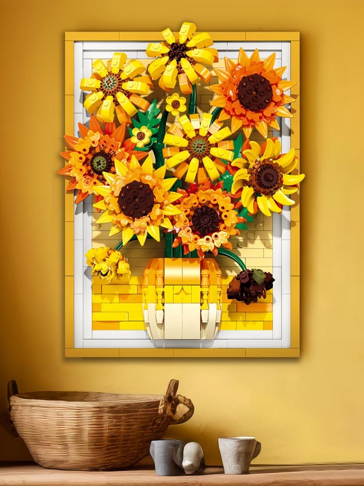 Non-Toxic Knew Built 3D Sunflower Po Frame Building Block Toys-Holiday Gifts For Children' Room Decorcreative Diy For Tv Background Wall